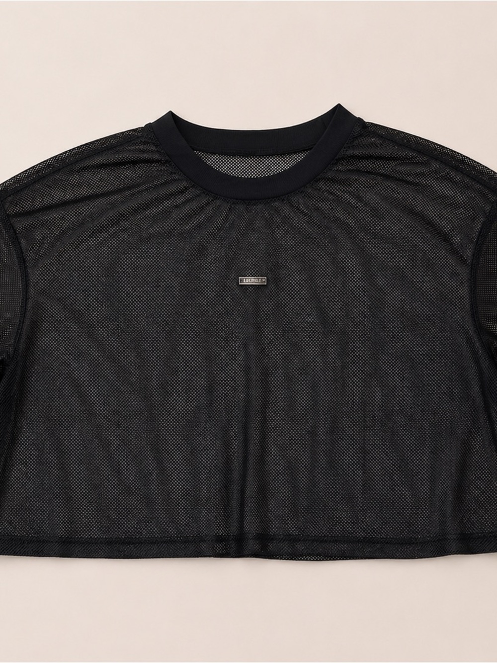 SHEIN Black Mesh Crop Top with Logo Tag